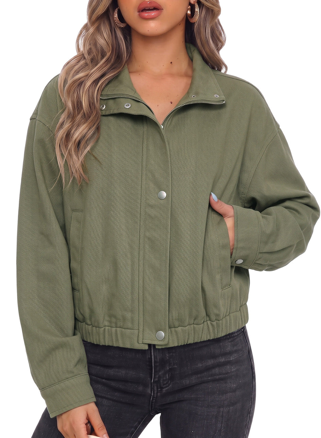 Dokotoo Womens Cropped Jean Jacket Zip Up Oversized Denim Jacket