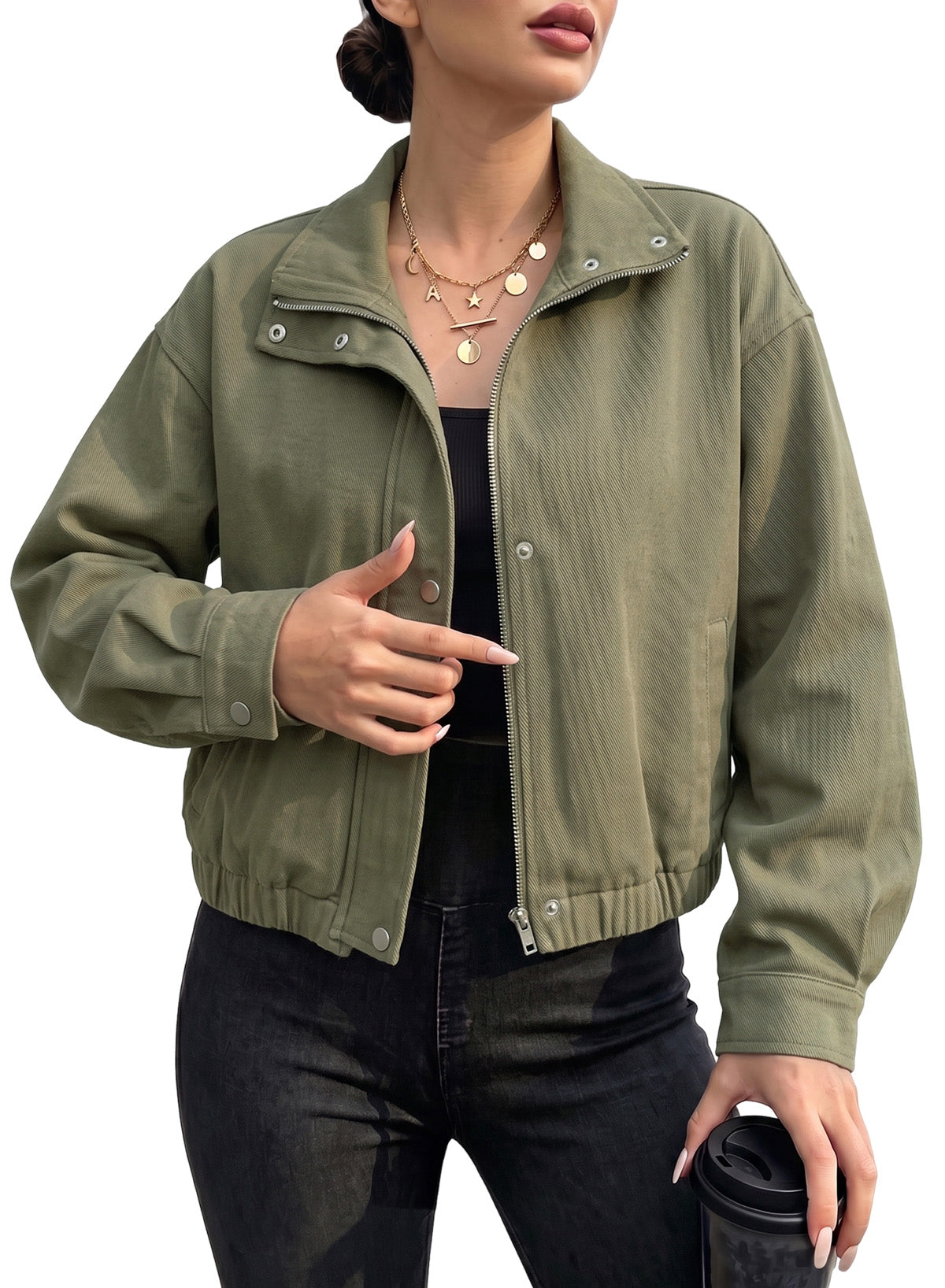 Dokotoo Womens Cropped Jean Jacket Zip Up Oversized Denim Jacket