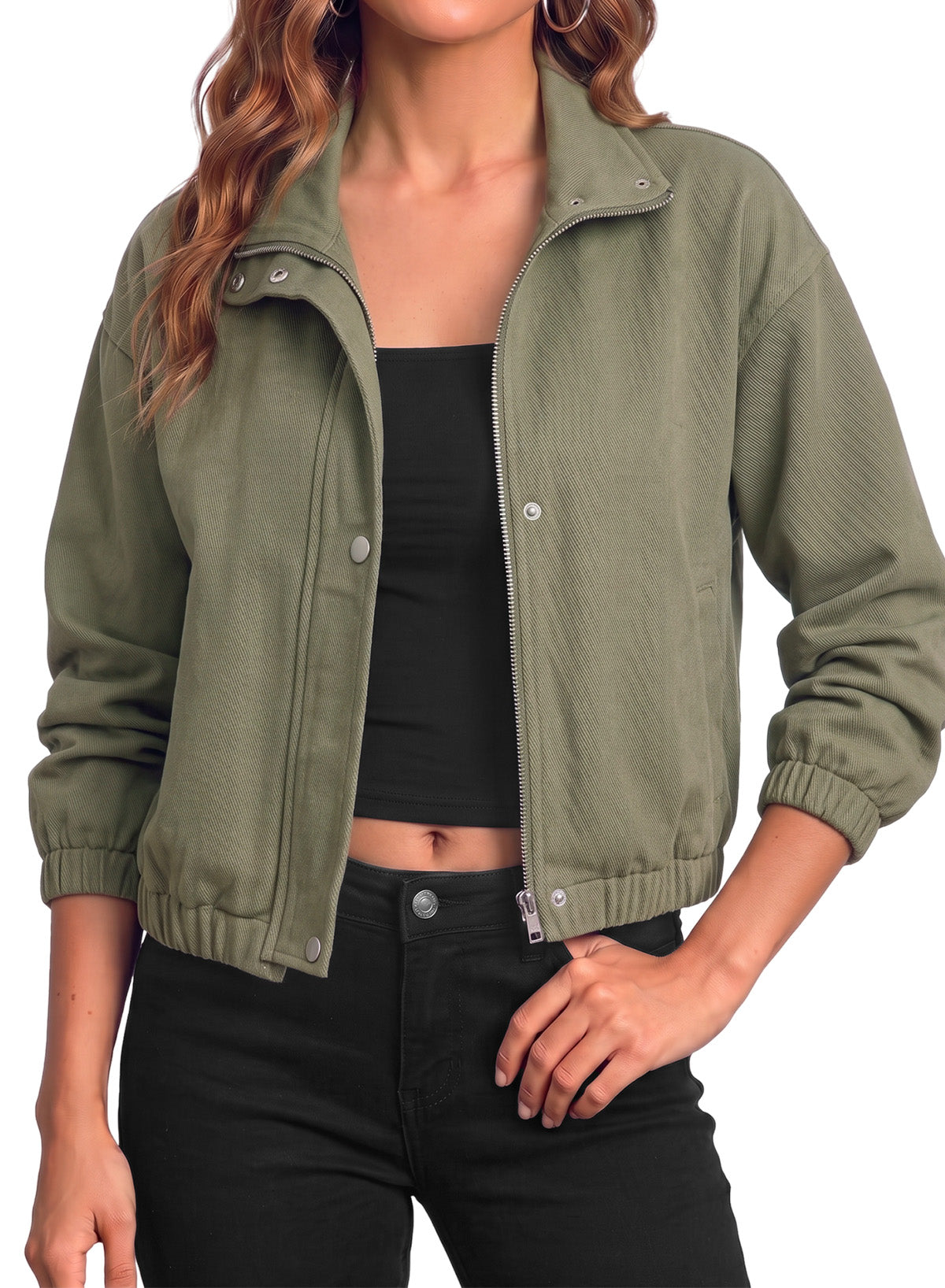 Dokotoo Womens Cropped Jean Jacket Zip Up Oversized Denim Jacket