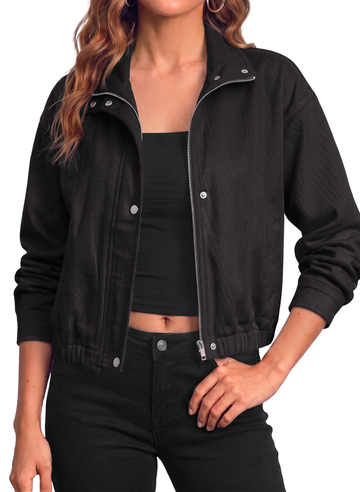 Dokotoo Womens Cropped Jean Jacket Zip Up Oversized Denim Jacket