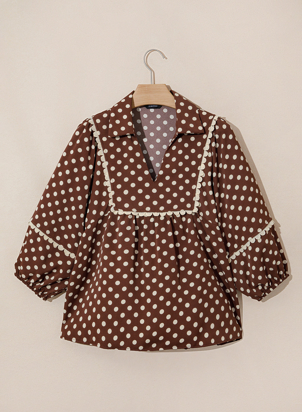 Dokotoo Womens Babydoll Tops 3/4 Sleeve Dressy Casual Blouse Collar Shirts