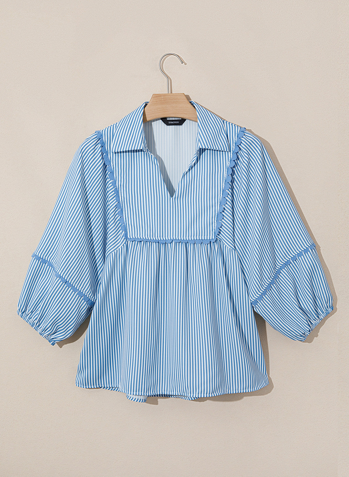 Dokotoo Womens Babydoll Tops 3/4 Sleeve Dressy Casual Blouse Collar Shirts