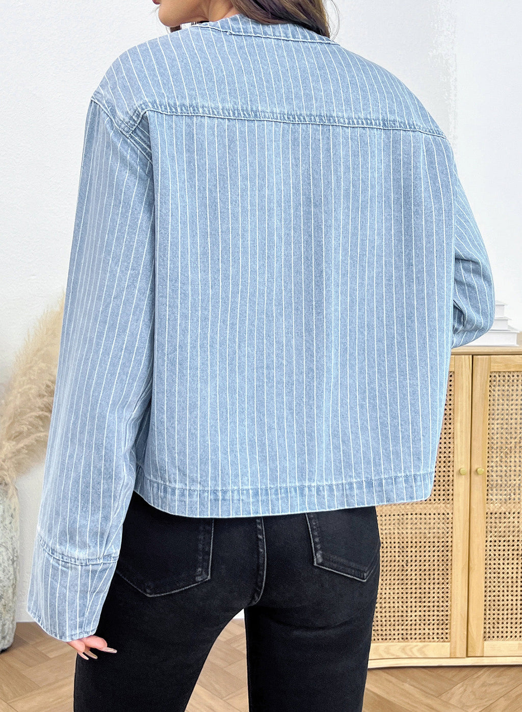 Dokotoo Women's Striped Denim Jacket 2026 Fall Zipper Button Jeans Coats