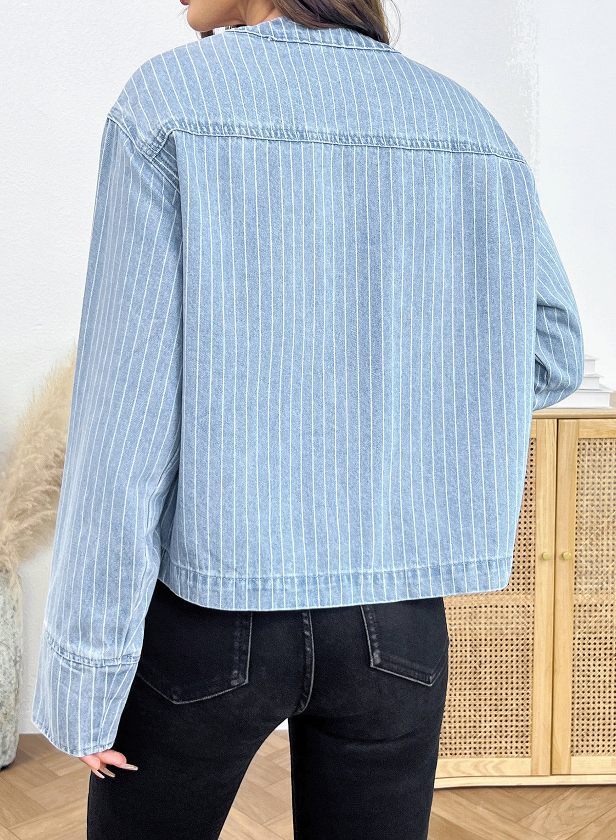 Dokotoo Women's Striped Denim Jacket 2026 Fall Zipper Button Jeans Coats