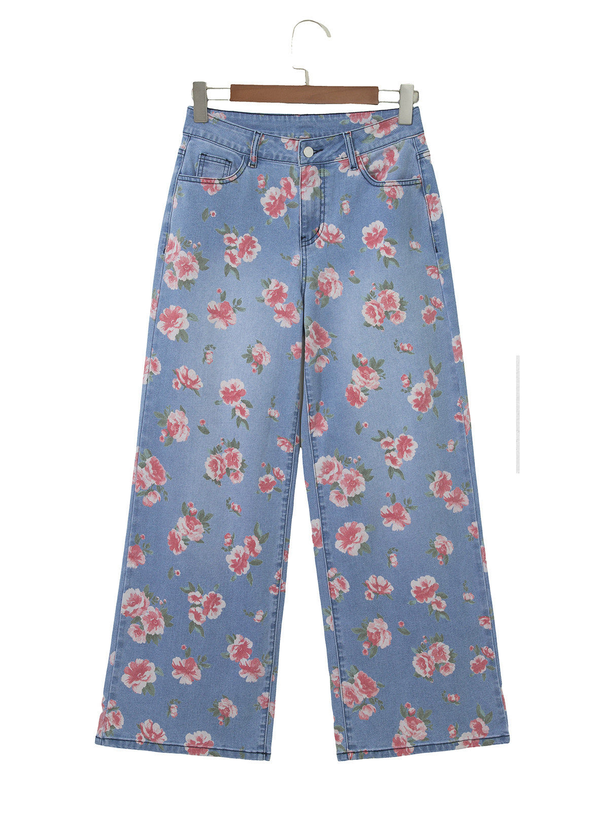 Dokotoo Women's Wide Leg Jeans Floral Print Baggy Denim Pants with Pockets
