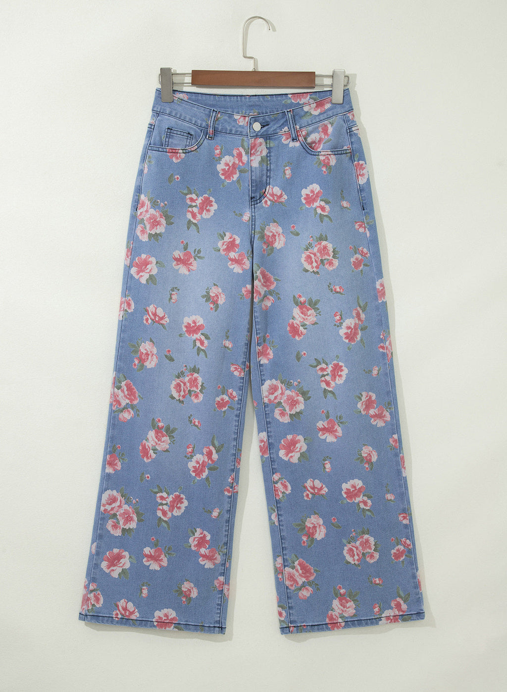 Dokotoo Women's Wide Leg Jeans Floral Print Baggy Denim Pants with Pockets