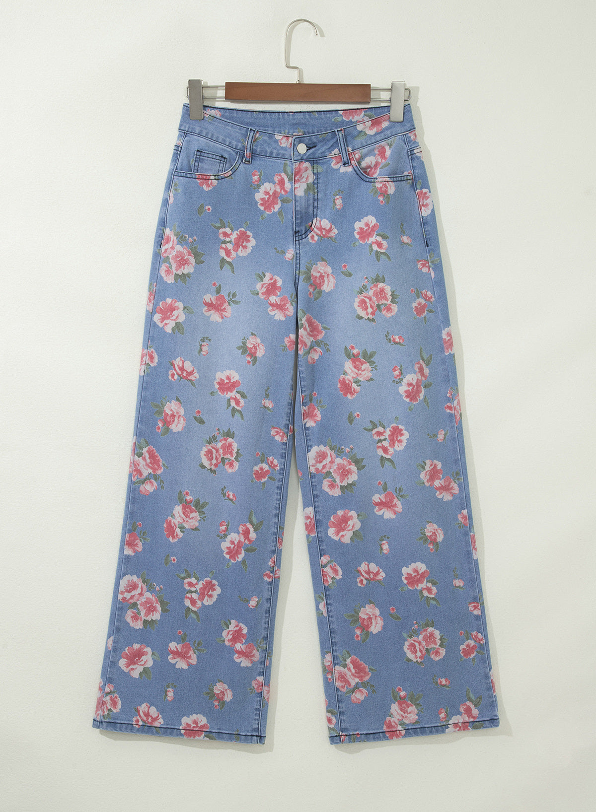 Dokotoo Women's Wide Leg Jeans Floral Print Baggy Denim Pants with Pockets