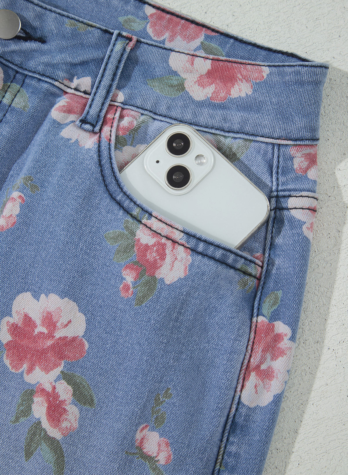 Dokotoo Women's Wide Leg Jeans Floral Print Baggy Denim Pants with Pockets