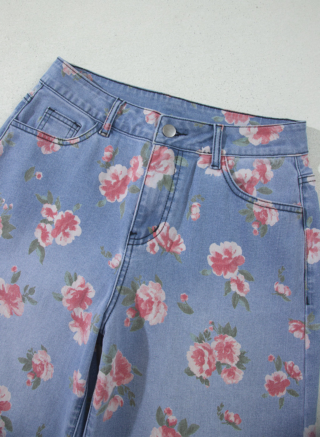 Dokotoo Women's Wide Leg Jeans Floral Print Baggy Denim Pants with Pockets