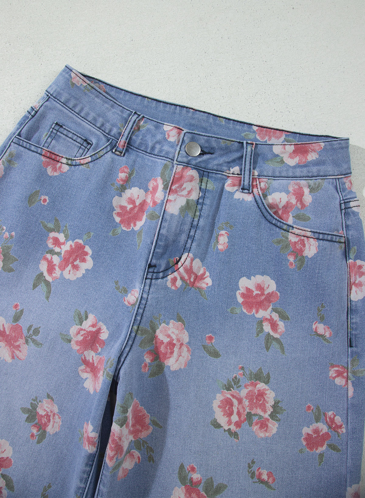 Dokotoo Women's Wide Leg Jeans Floral Print Baggy Denim Pants with Pockets