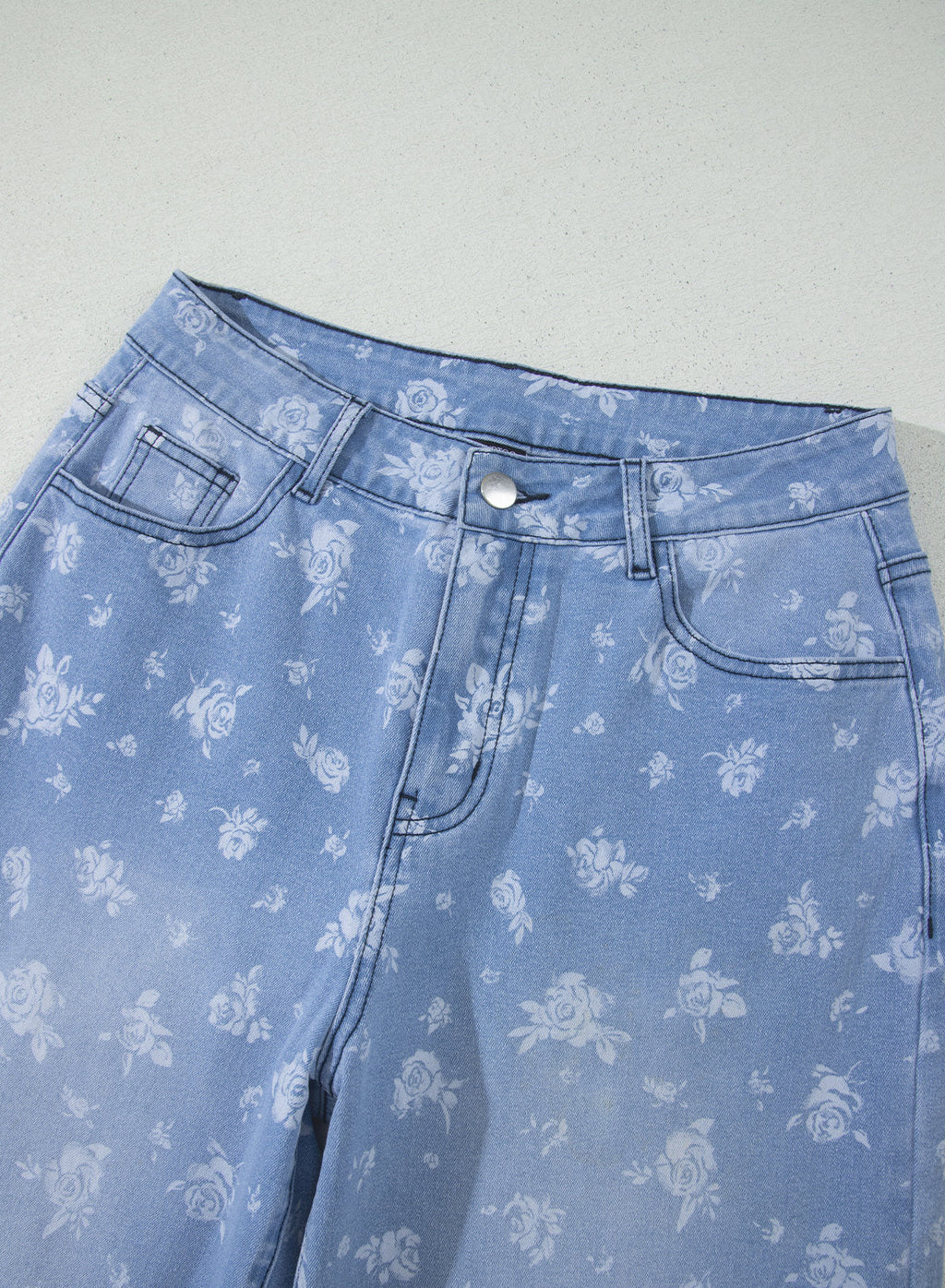 Dokotoo Women's Wide Leg Jeans Floral Print Baggy Denim Pants with Pockets