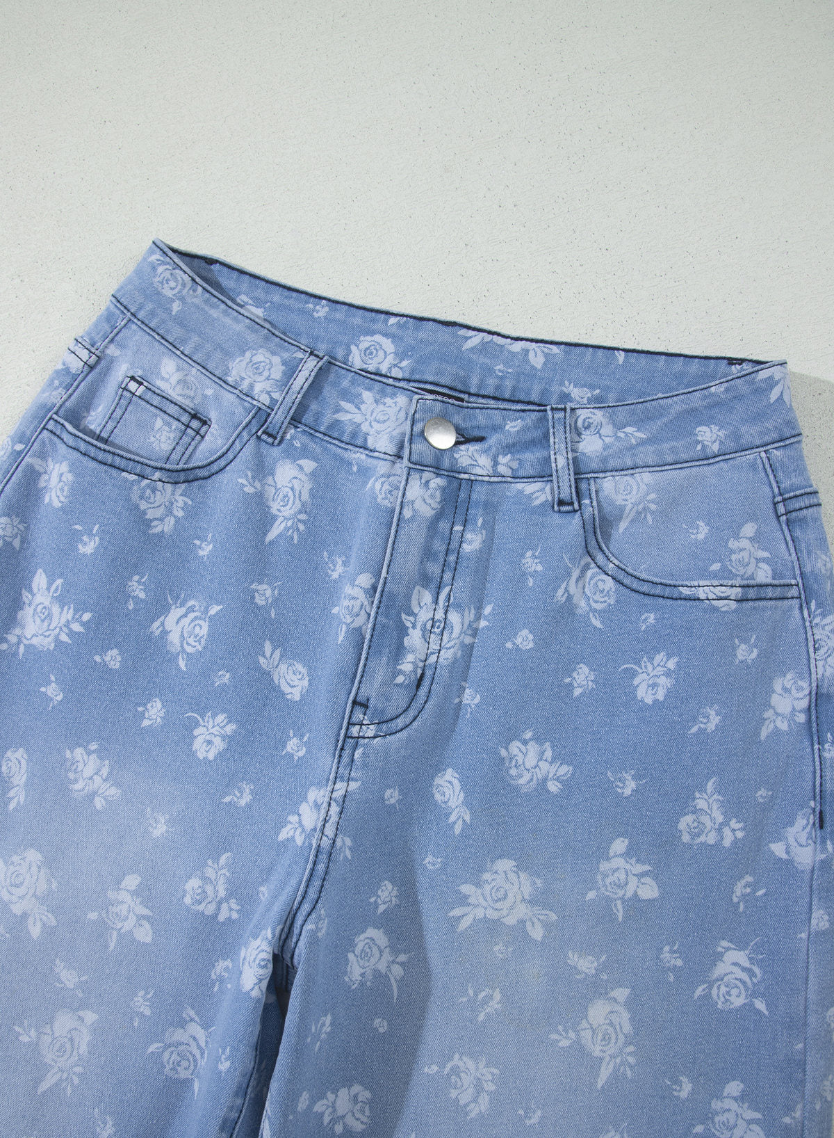 Dokotoo Women's Wide Leg Jeans Floral Print Baggy Denim Pants with Pockets