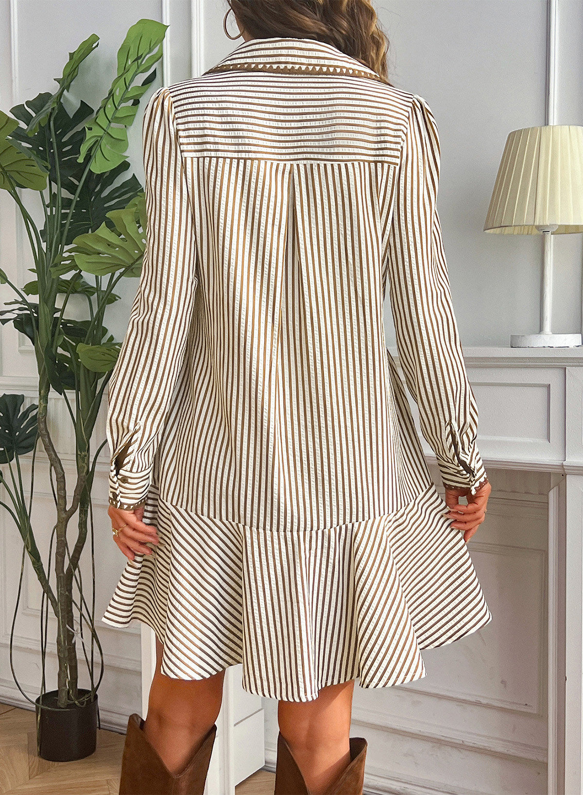 Dokotoo Womens Dresses Striped Button Babydoll Ruffle Hem Mini Dress