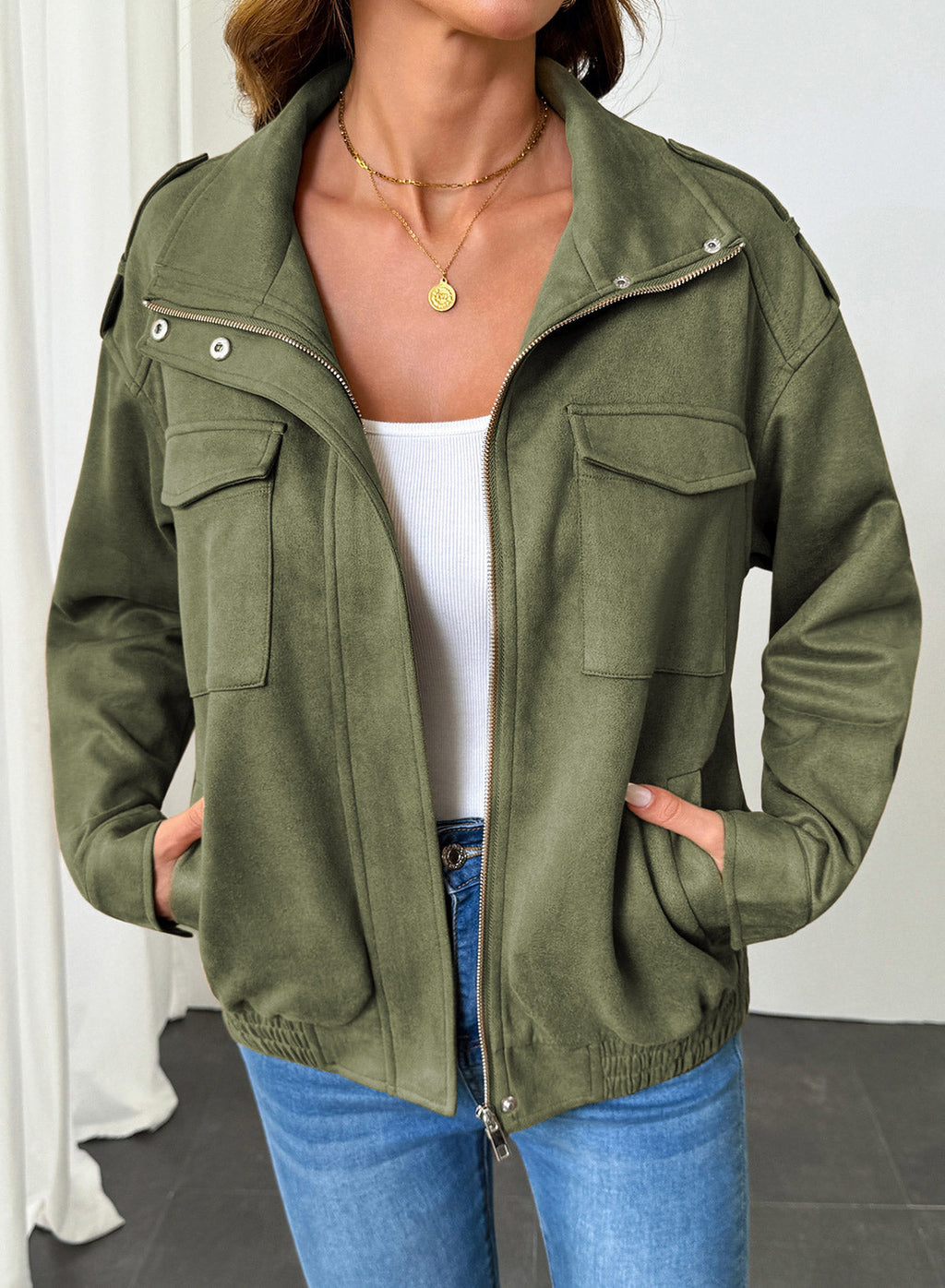 Dokotoo Womens Casual Cropped Bomber Jackets Trendy Solid Zip Up Coats
