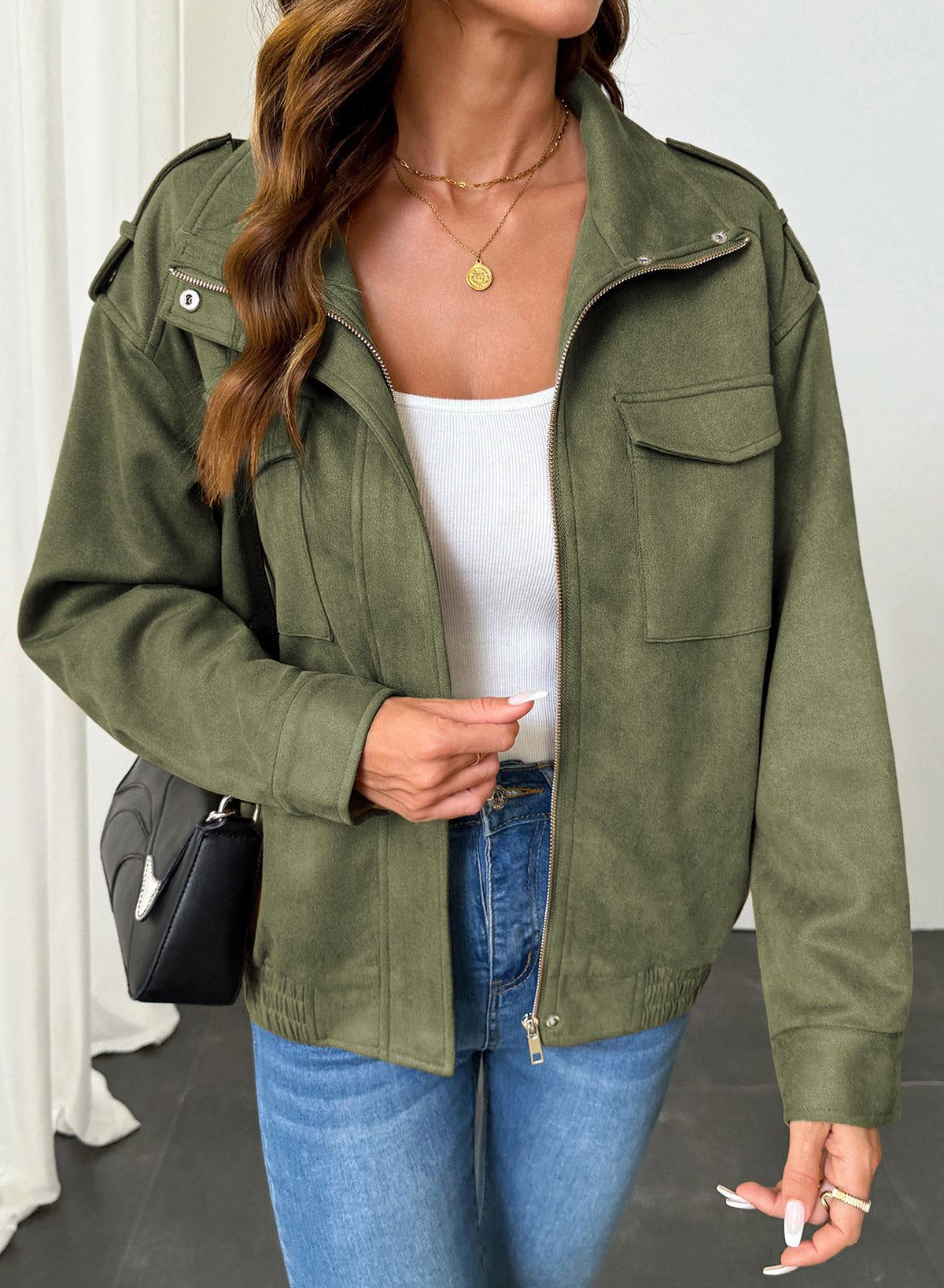 Dokotoo Womens Casual Cropped Bomber Jackets Trendy Solid Zip Up Coats