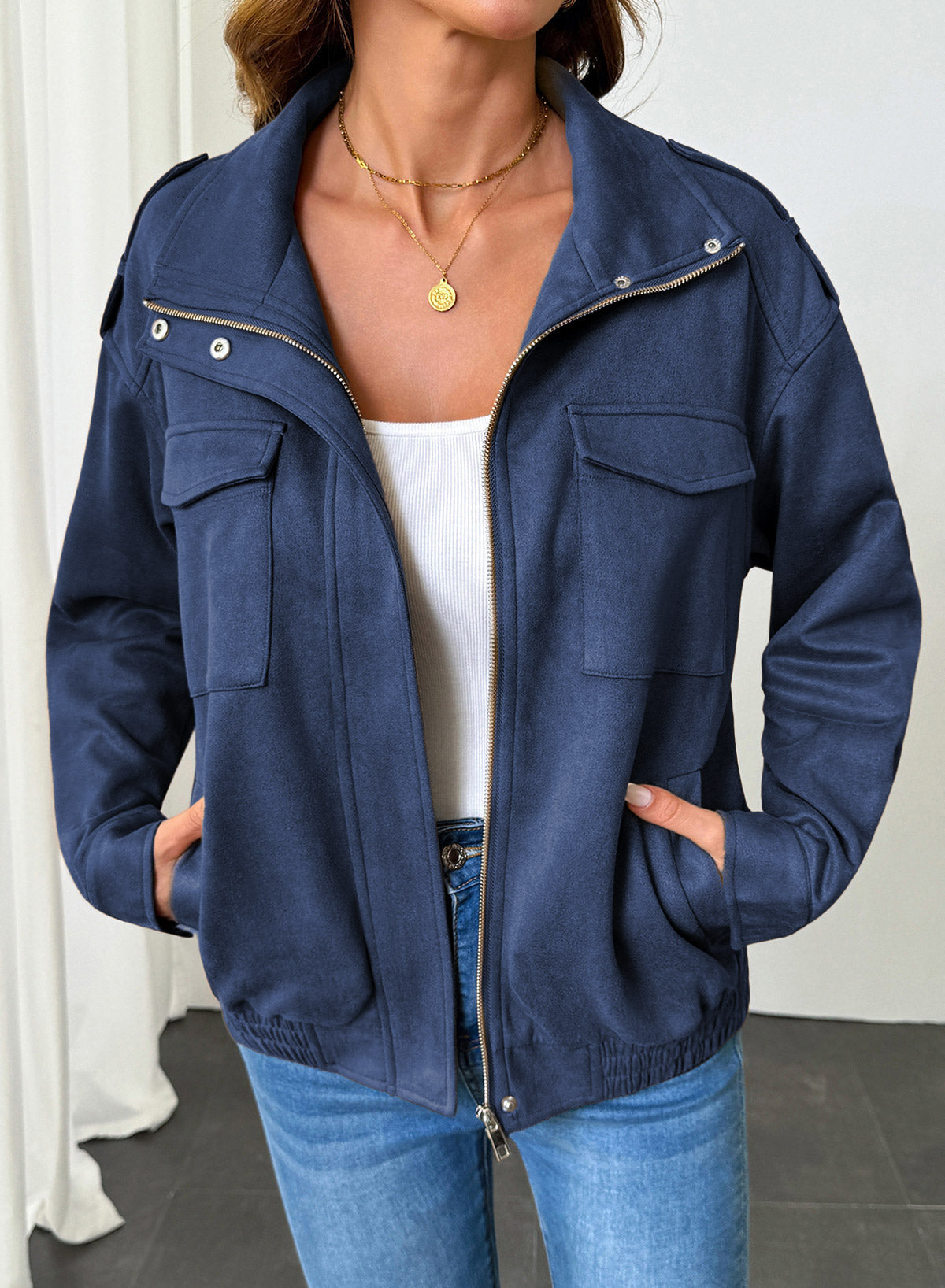 Dokotoo Womens Casual Cropped Bomber Jackets Trendy Solid Zip Up Coats