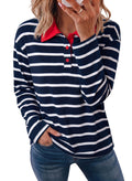 Dokotoo Womens Tops Long Sleeve Striped Color Block Button Down Shirts
