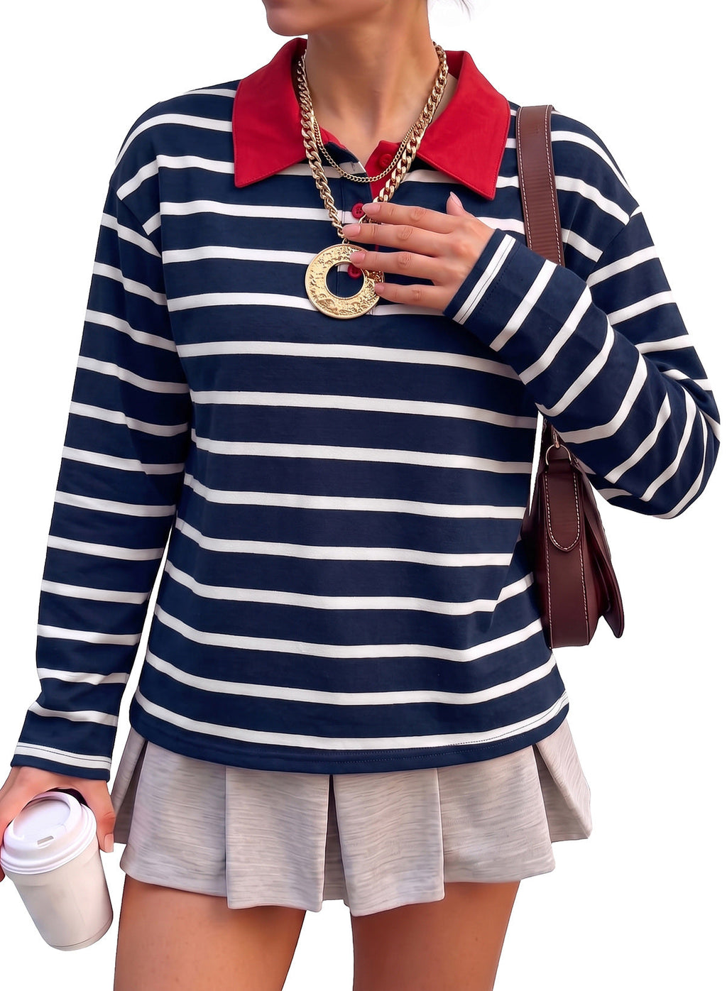 Dokotoo Womens Tops Long Sleeve Striped Color Block Button Down Shirts