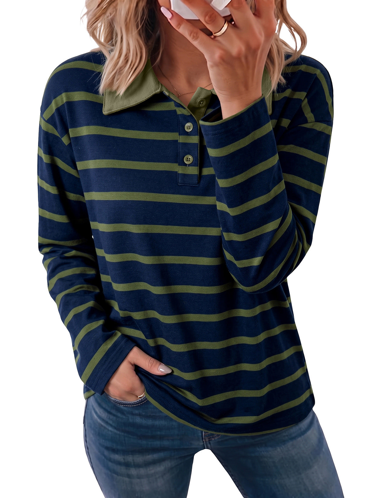 Dokotoo Womens Tops Long Sleeve Striped Color Block Button Down Shirts