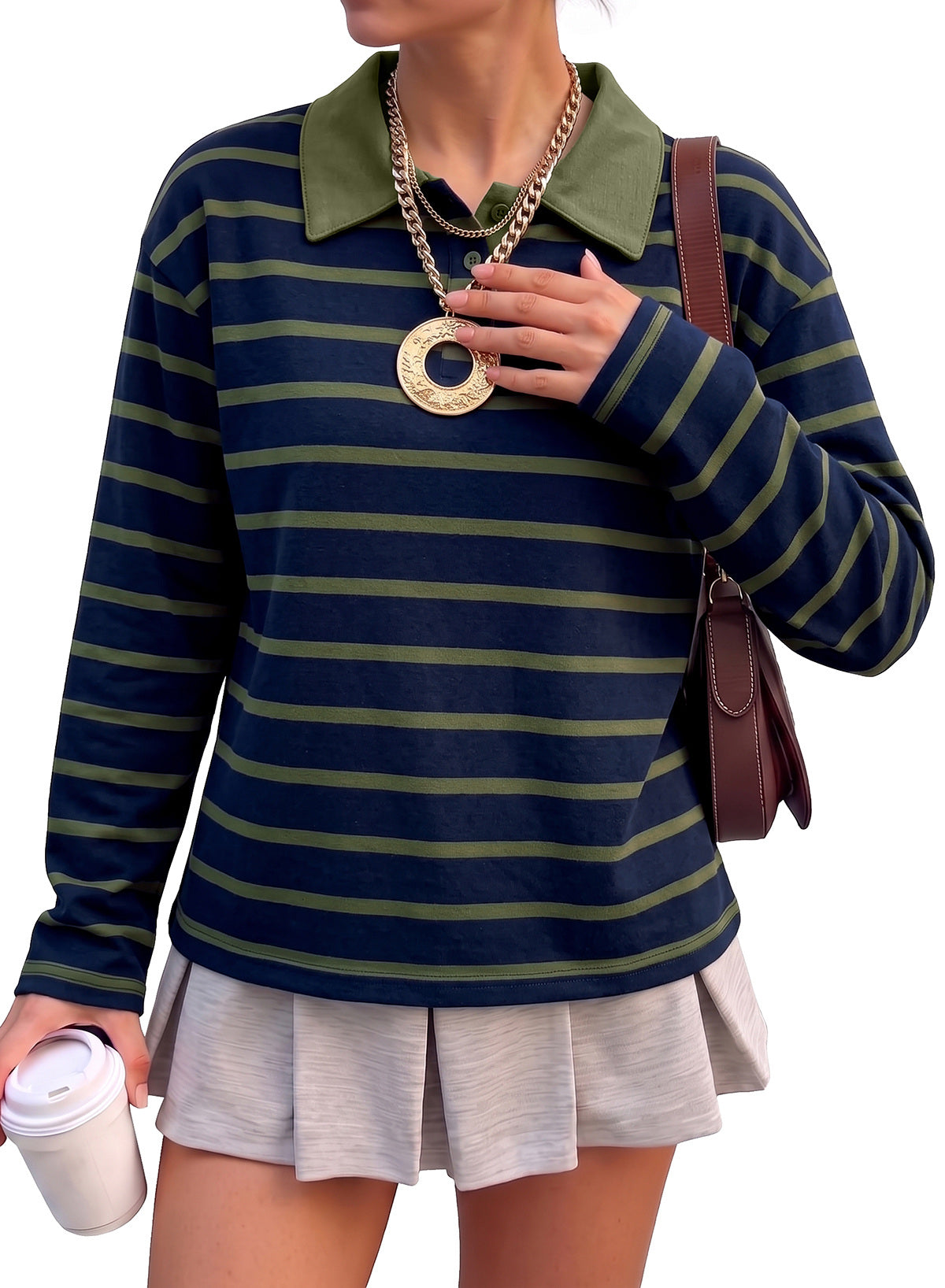 Dokotoo Womens Tops Long Sleeve Striped Color Block Button Down Shirts