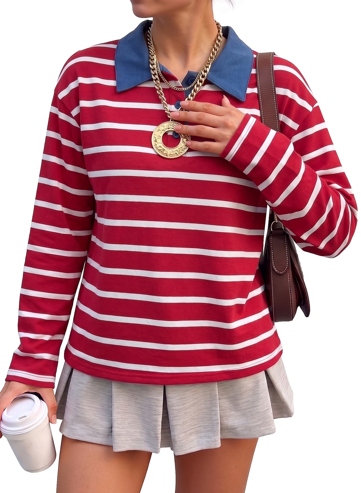 Dokotoo Womens Tops Long Sleeve Striped Color Block Button Down Shirts