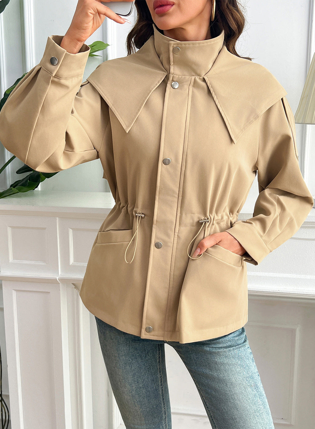Dokotoo Women's Casual Drawstring Zip Hooded Trench Coat 2026 Outerwear Jacket