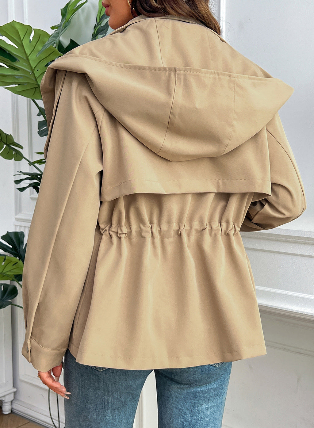 Dokotoo Women's Casual Drawstring Zip Hooded Trench Coat 2026 Outerwear Jacket