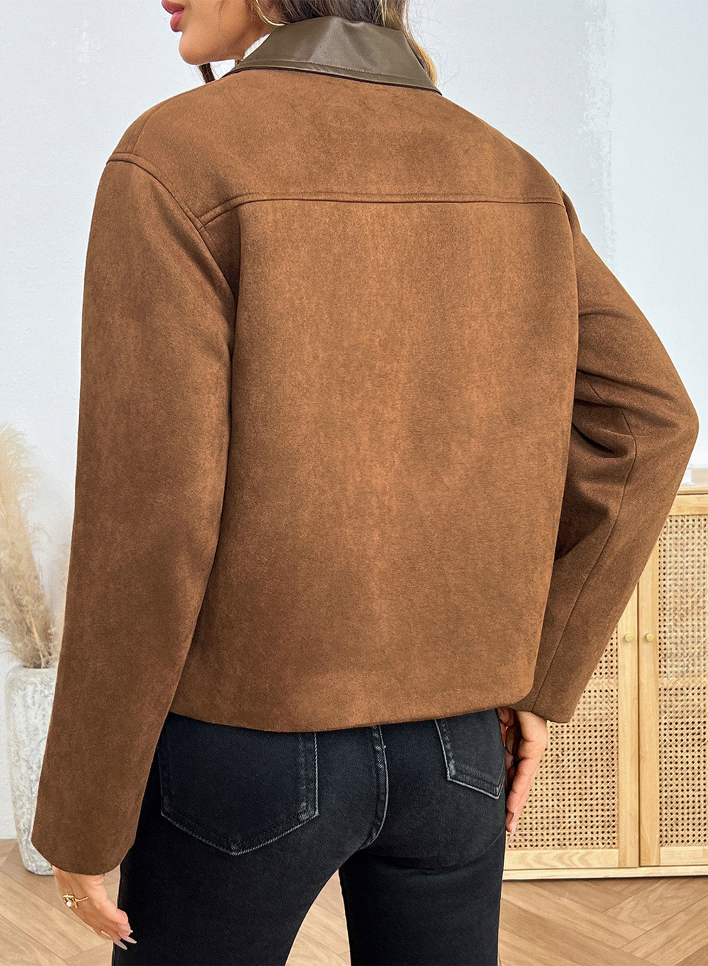 Dokotoo Womens Cropped Jacket 2026 Fall Collar Zip Button Coat with Pockets