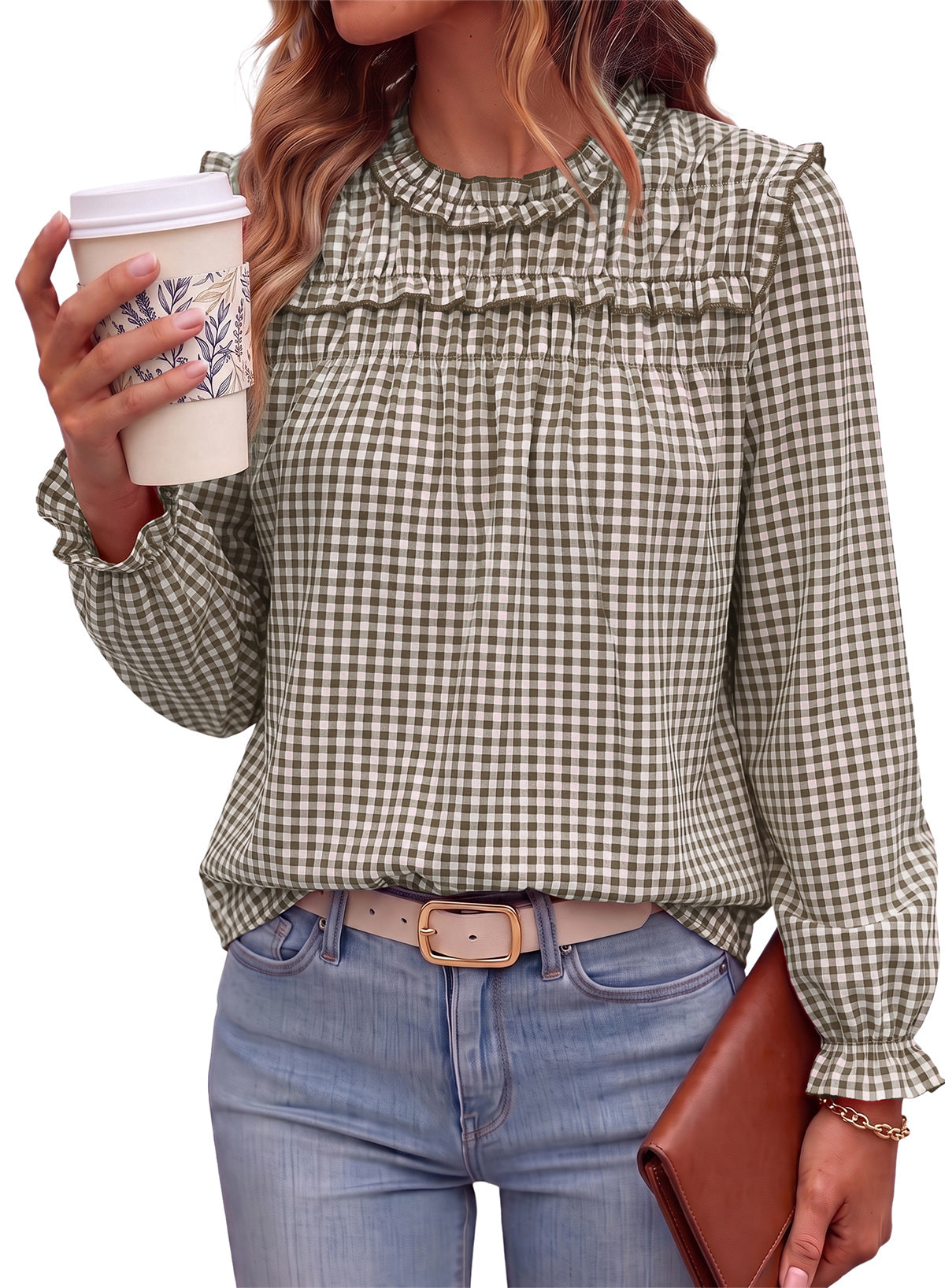 Dokotoo Gingham Long Sleeve Shirts for Women Cotton Babydoll Tops