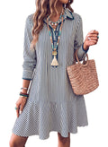 Dokotoo Womens Dresses Striped Button Babydoll Ruffle Hem Mini Dress