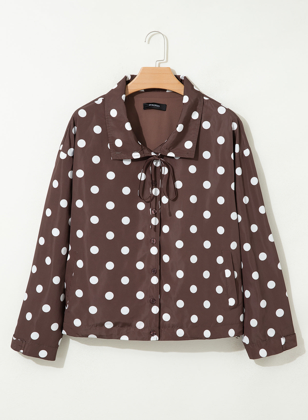 Dokotoo Womens Cropped Jacket Drawstring Zip Up Polka Dot Oversized Coats