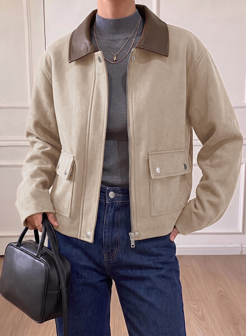 Dokotoo Womens Cropped Jacket 2026 Fall Collar Zip Button Coat with Pockets