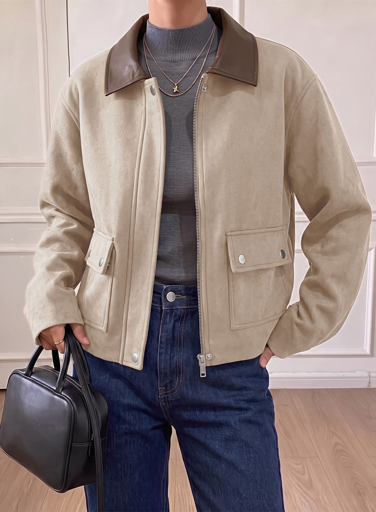 Dokotoo Womens Cropped Jacket 2026 Fall Collar Zip Button Coat with Pockets
