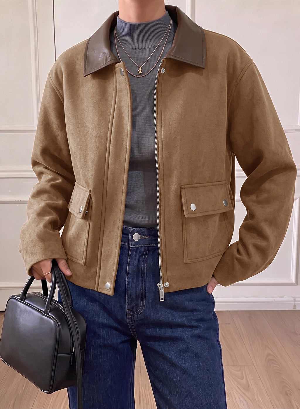 Dokotoo Womens Cropped Jacket 2026 Fall Collar Zip Button Coat with Pockets