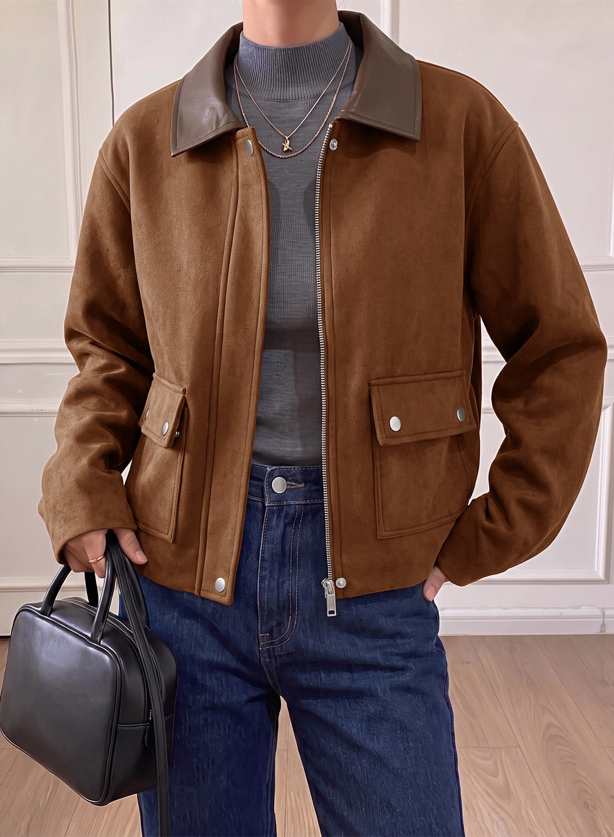 Dokotoo Womens Cropped Jacket 2026 Fall Collar Zip Button Coat with Pockets