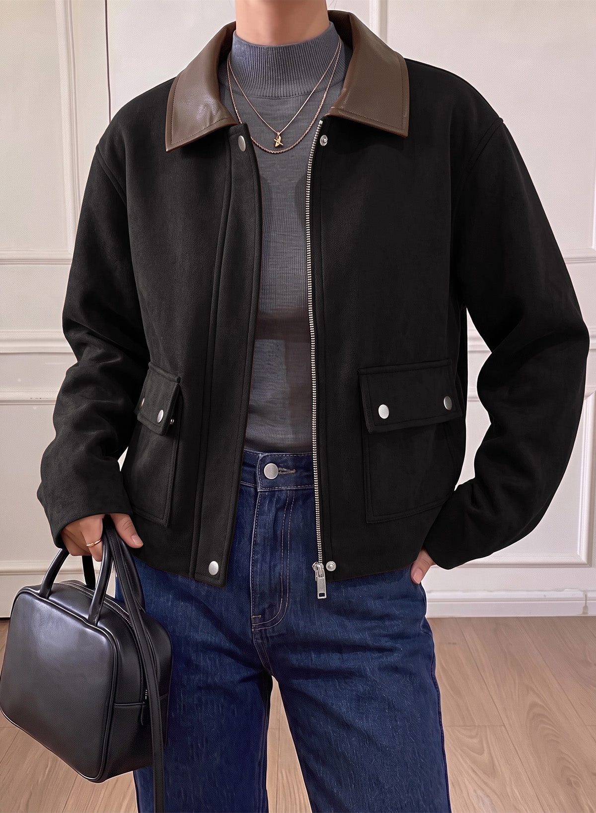Dokotoo Womens Cropped Jacket 2026 Fall Collar Zip Button Coat with Pockets