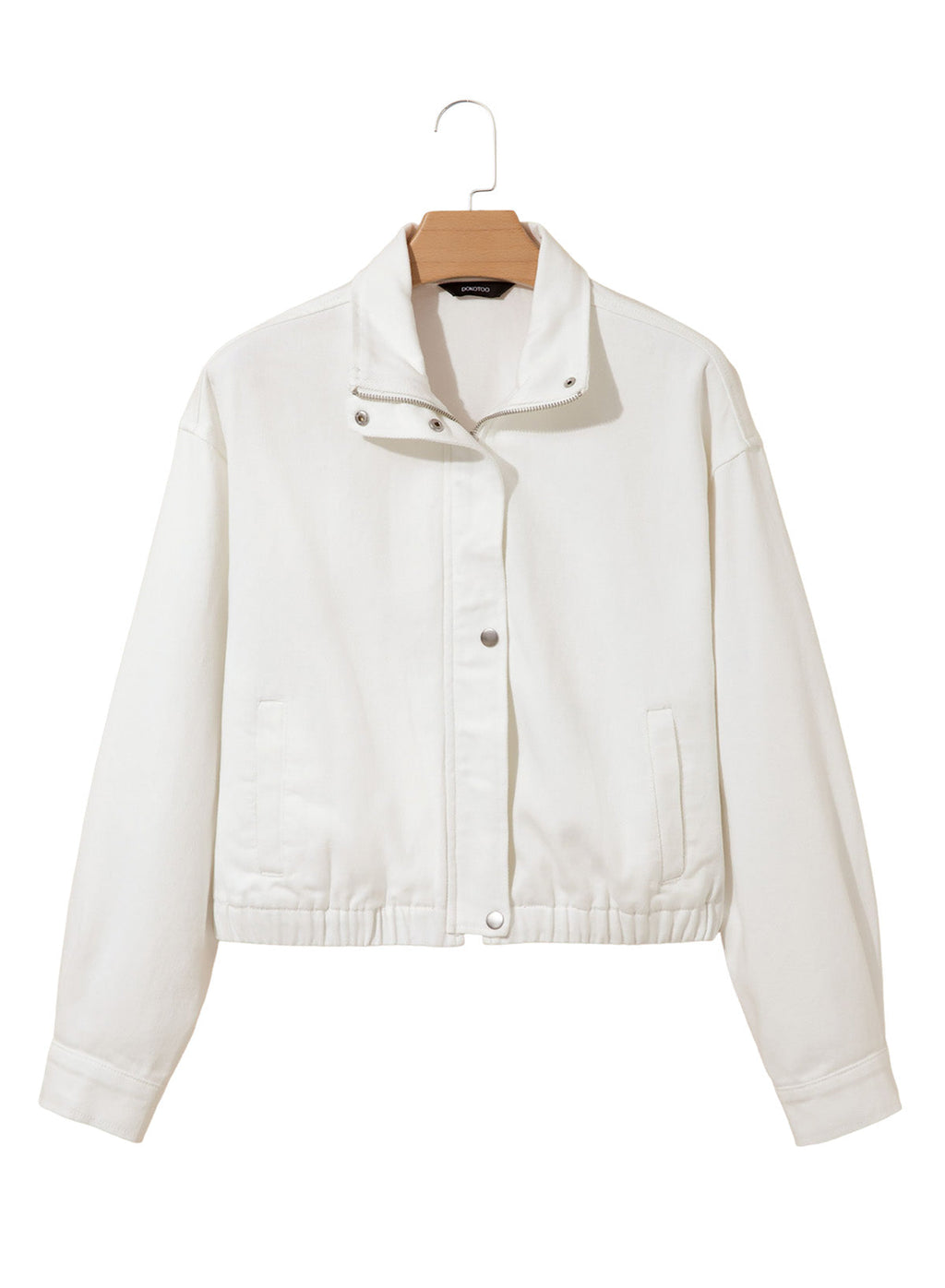 Dokotoo Womens Cropped Jean Jacket Zip Up Oversized Denim Jacket