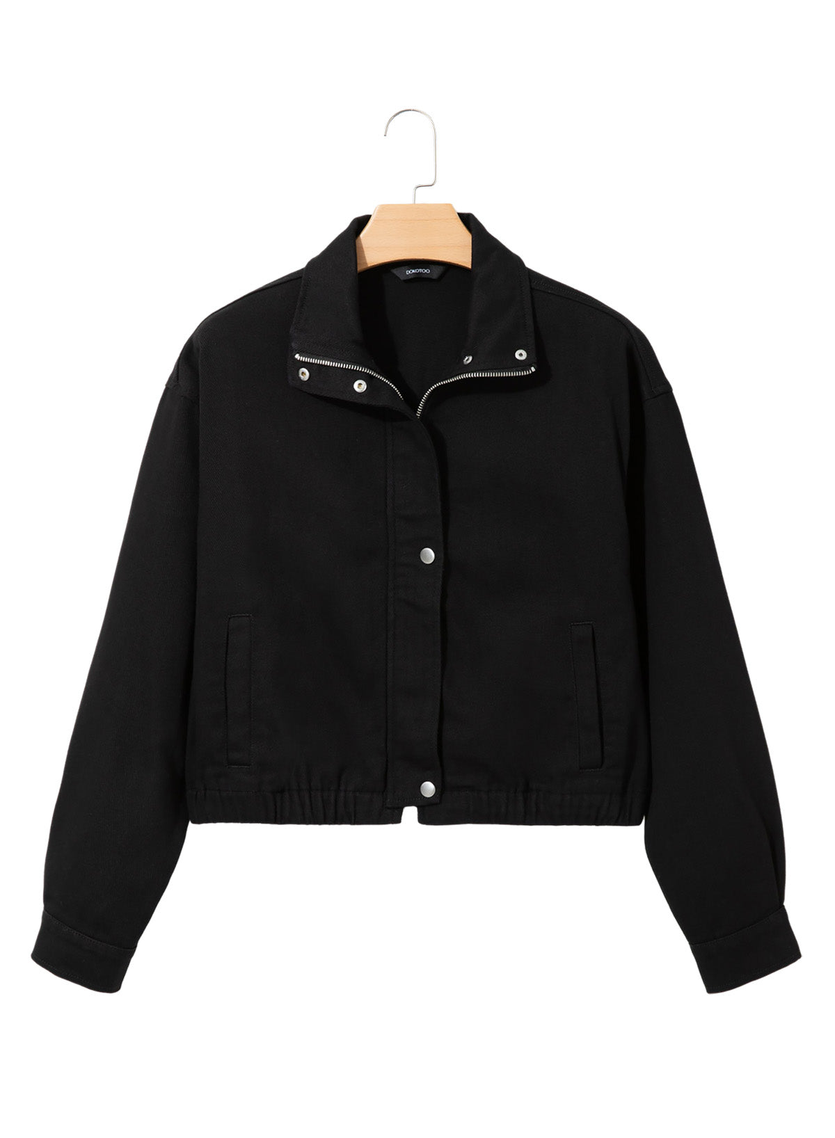 Dokotoo Womens Cropped Jean Jacket Zip Up Oversized Denim Jacket