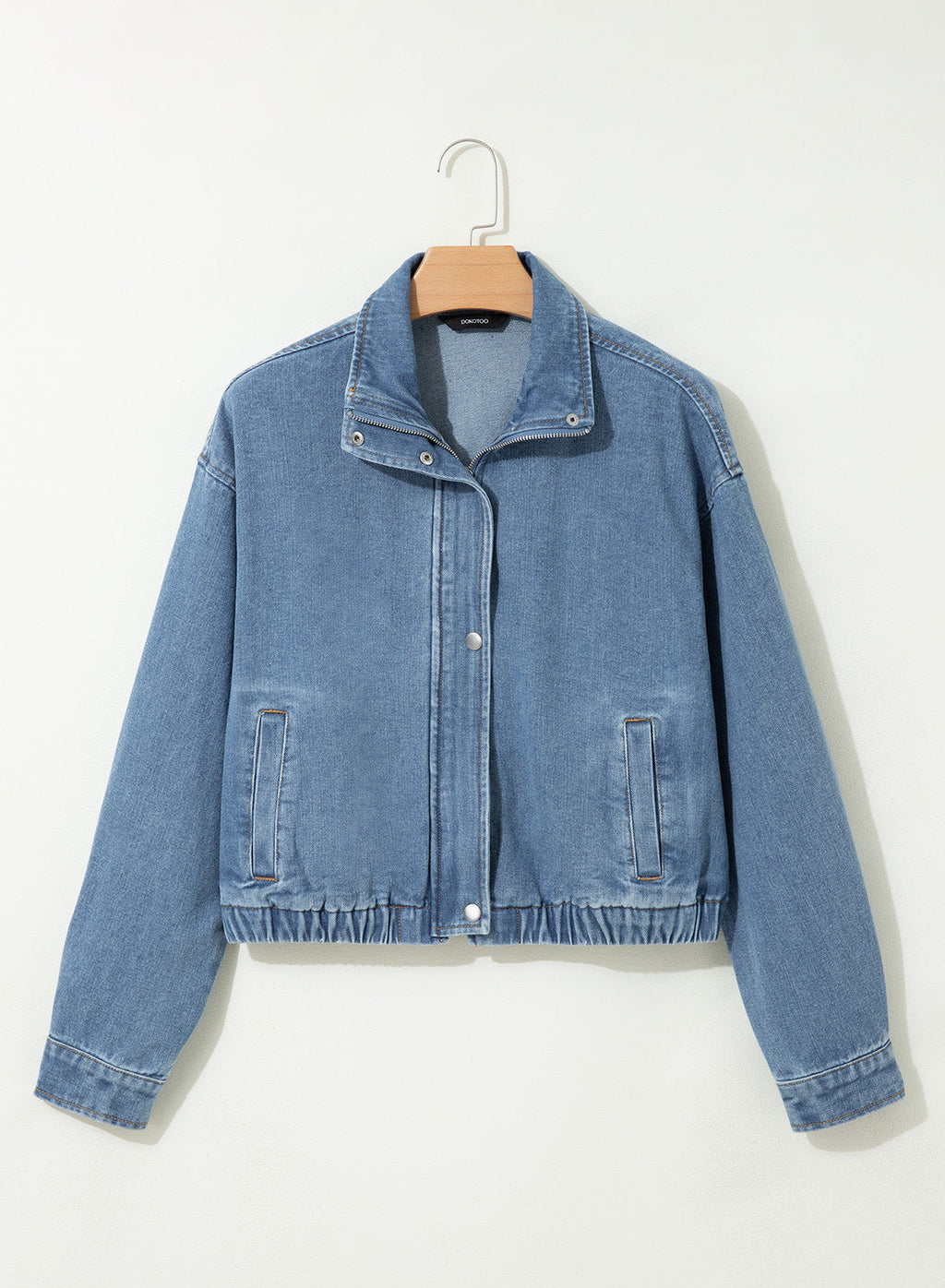 Dokotoo Womens Cropped Jean Jacket Zip Up Oversized Denim Jacket