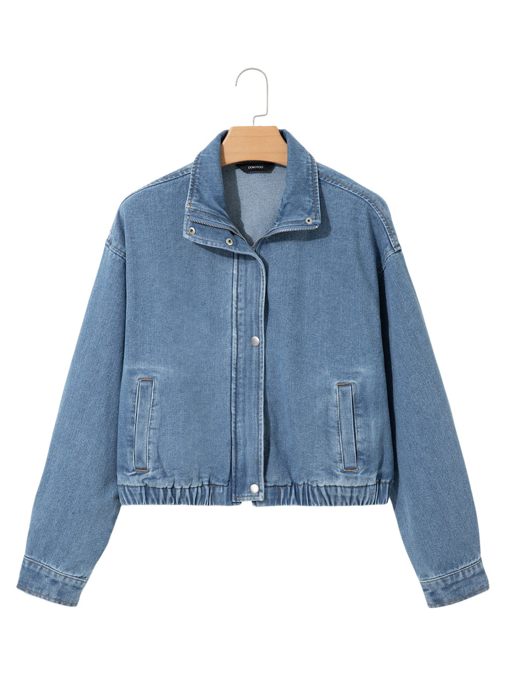 Dokotoo Womens Cropped Jean Jacket Zip Up Oversized Denim Jacket