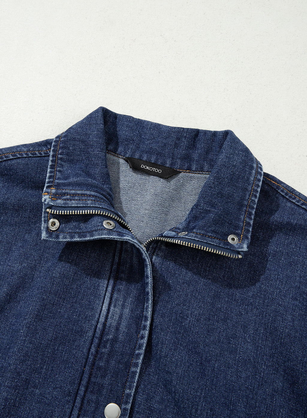 Dokotoo Womens Cropped Jean Jacket Zip Up Oversized Denim Jacket