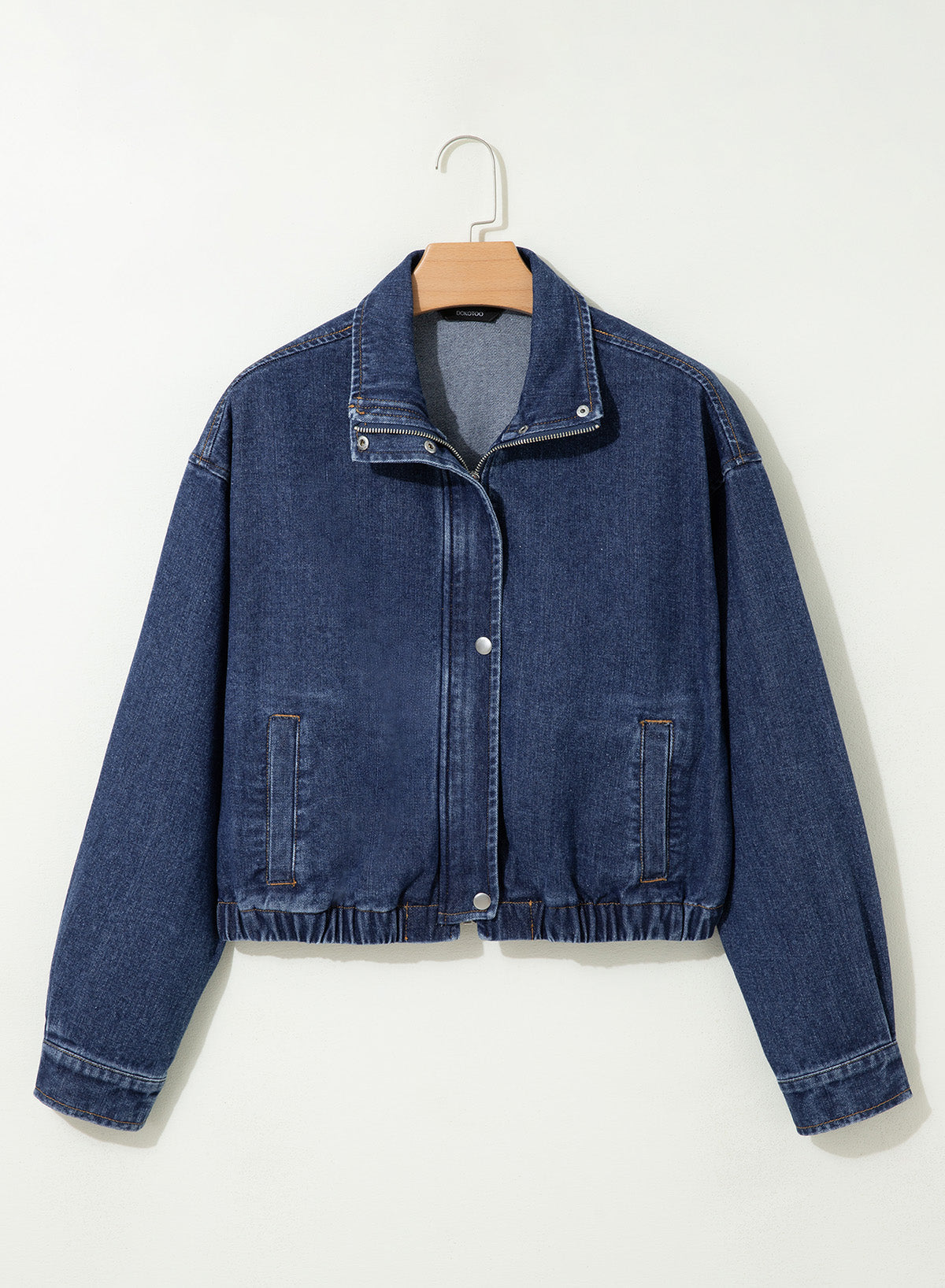 Dokotoo Womens Cropped Jean Jacket Zip Up Oversized Denim Jacket