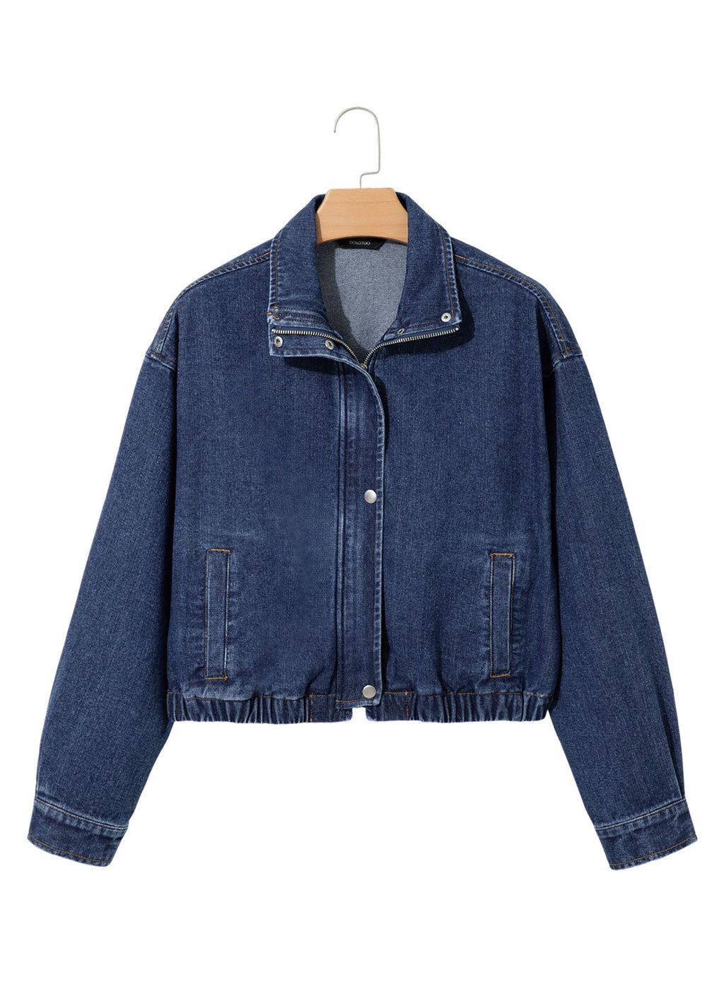 Dokotoo Womens Cropped Jean Jacket Zip Up Oversized Denim Jacket