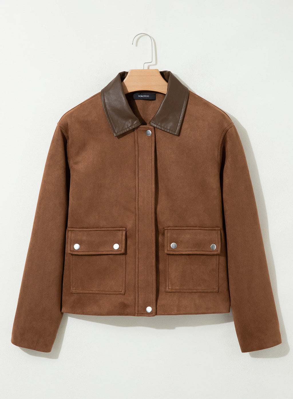 Dokotoo Womens Cropped Jacket 2026 Fall Collar Zip Button Coat with Pockets
