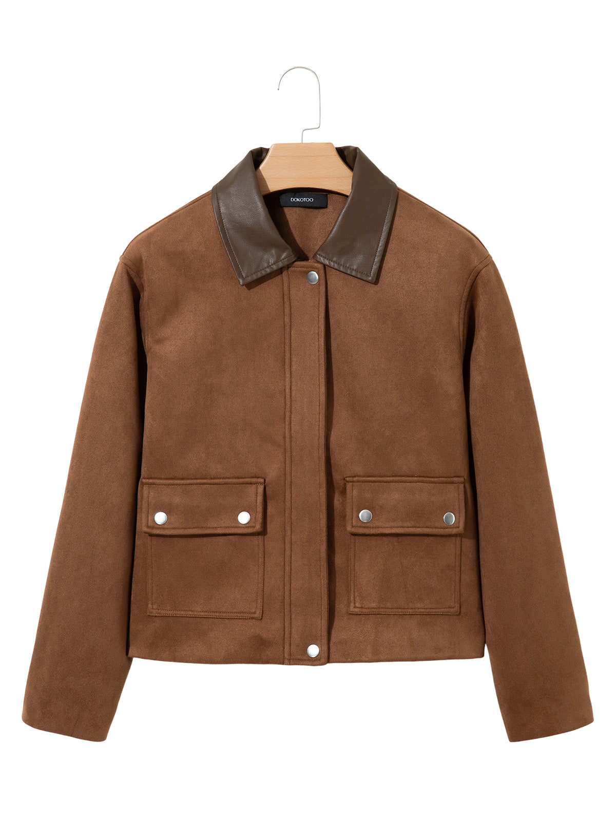 Dokotoo Womens Cropped Jacket 2026 Fall Collar Zip Button Coat with Pockets