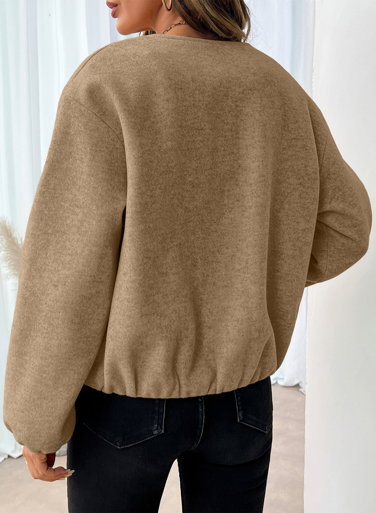 Bomber Jacket for Women Trendy Long Sleeve Coat with Pockets