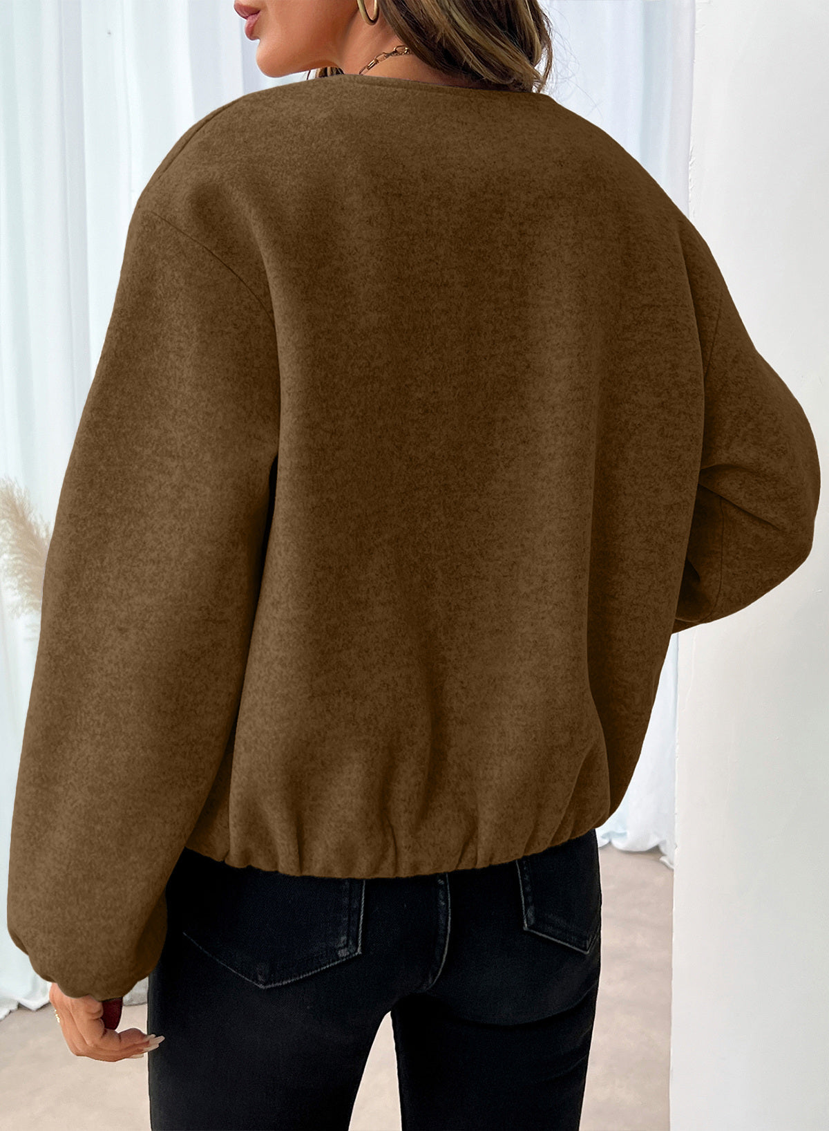 Bomber Jacket for Women Trendy Long Sleeve Coat with Pockets