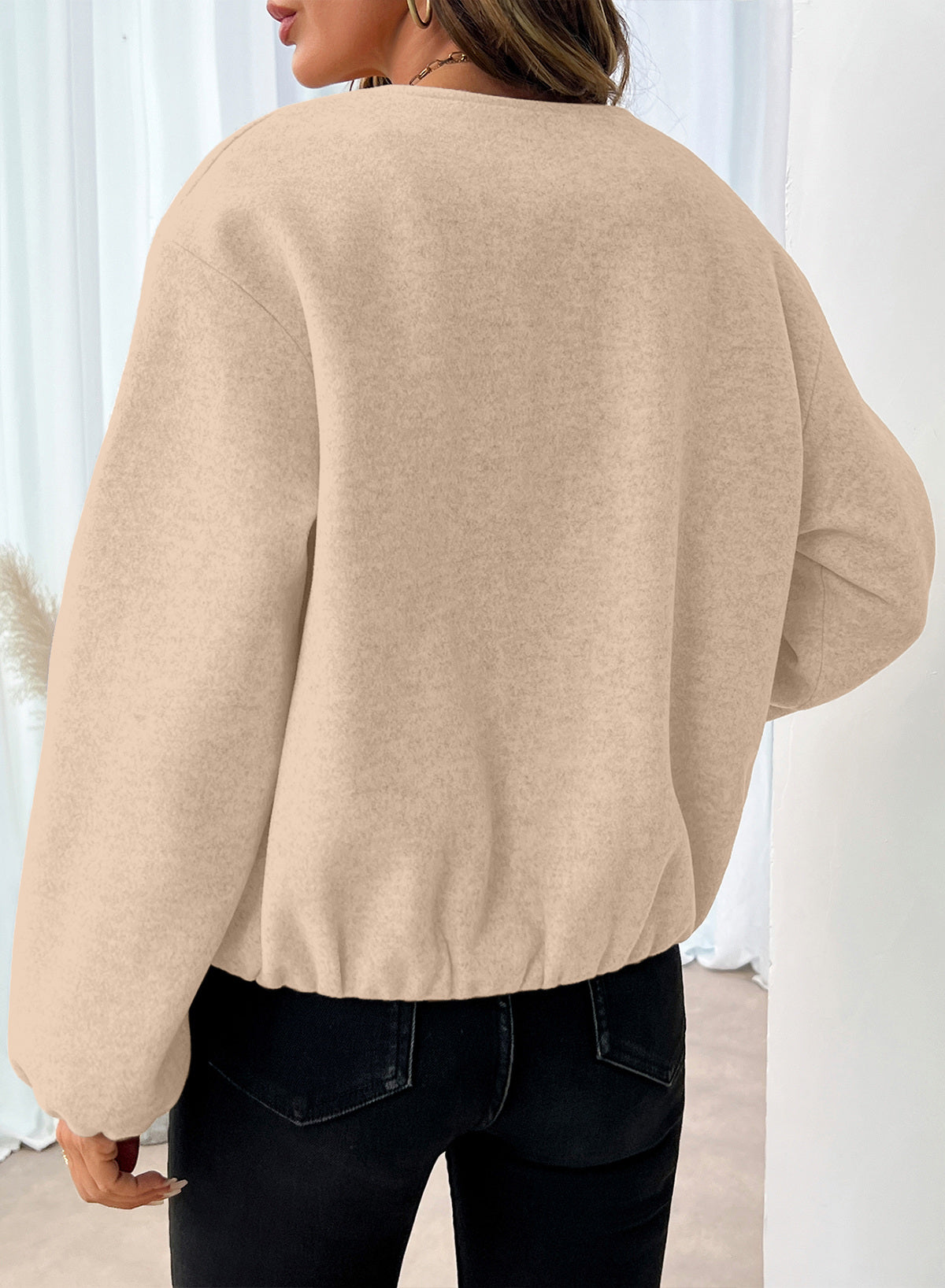 Bomber Jacket for Women Trendy Long Sleeve Coat with Pockets