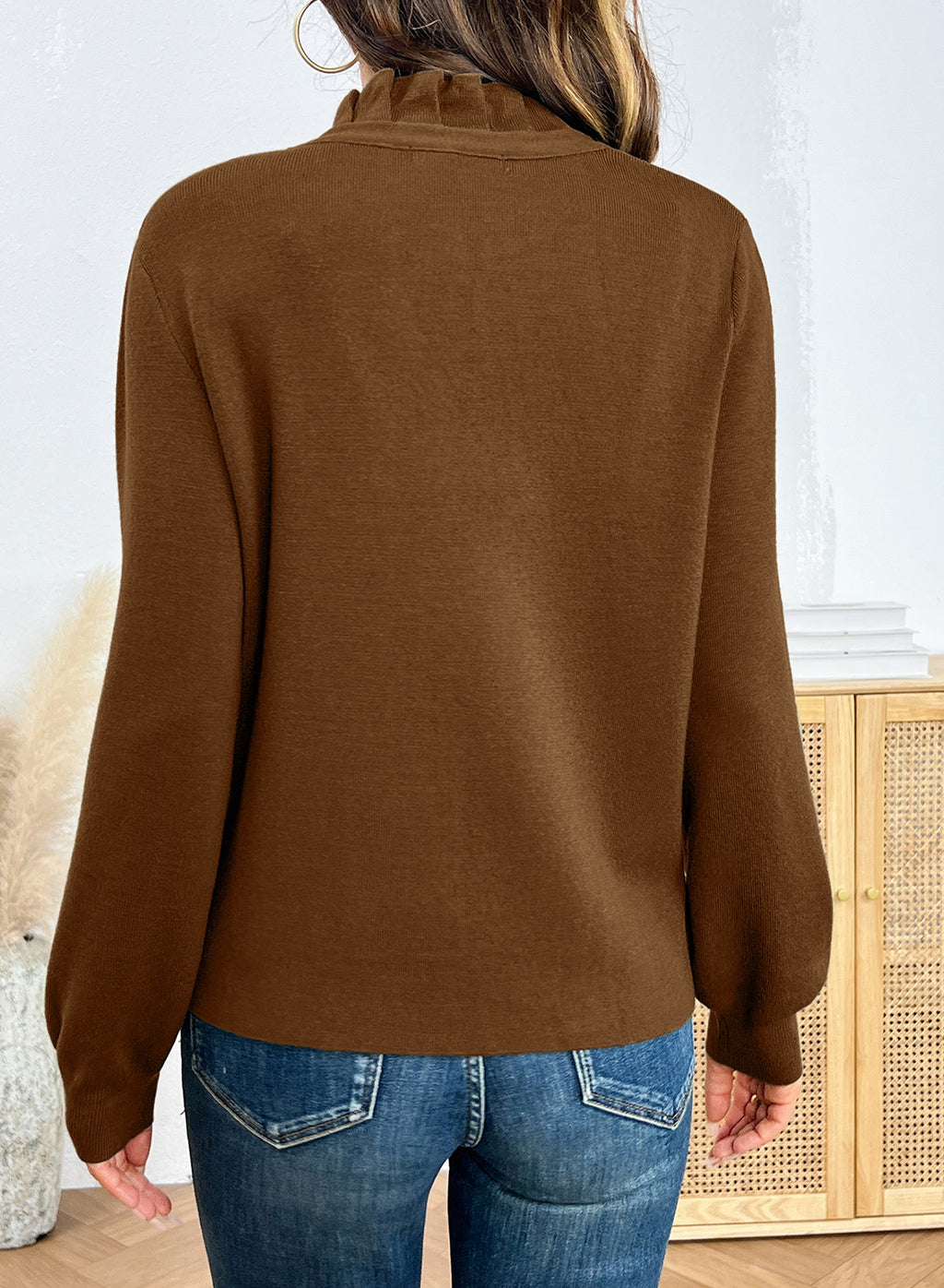 Dokotoo Cardigan Sweaters for Women Long Sleeve Stand Collar Ruffle Button Down Cardigans