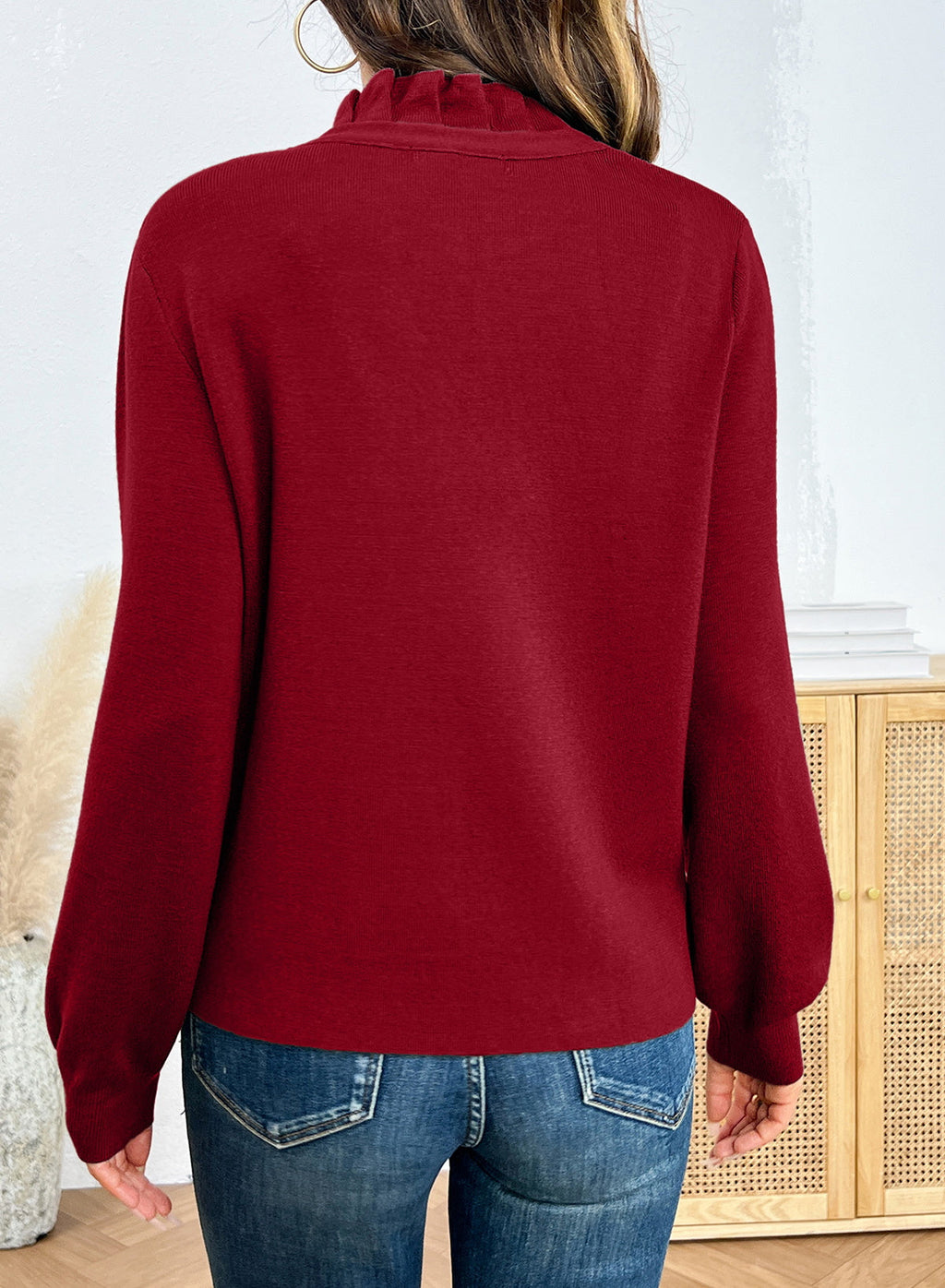 Dokotoo Cardigan Sweaters for Women Long Sleeve Stand Collar Ruffle Button Down Cardigans